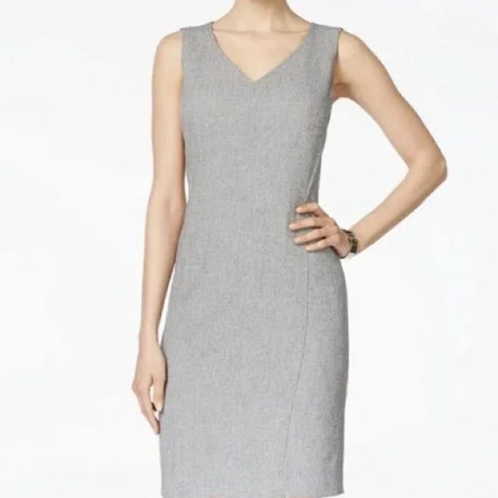 NWT Kasper Gray & Black V-Neck Sheath Office Work Dress – Size 4 Petite